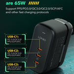 LDNIO Q367 65W GaN 3 x USB-C / Typ-C Interface Ladegerät mit 1m USB-C / Typ-C auf USB-C / Typ-C Datenkabel, EU Stecker, UK Stecker, US Stecker