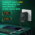 LDNIO Q367 65W GaN 3 x USB-C / Typ-C Interface Ladegerät mit 1m USB-C / Typ-C auf USB-C / Typ-C Datenkabel, EU Stecker, UK Stecker, US Stecker