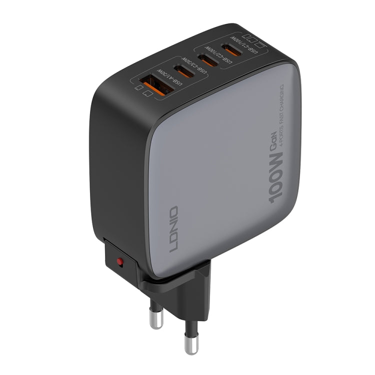 LDNIO Q408 100W GaN USB+3 USB-C / Typ-C Interface Ladegerät mit 1m 100W USB-C / Typ-C zu USB-C / Typ-C Datenkabel, EU Stecker, UK Stecker, US Stecker