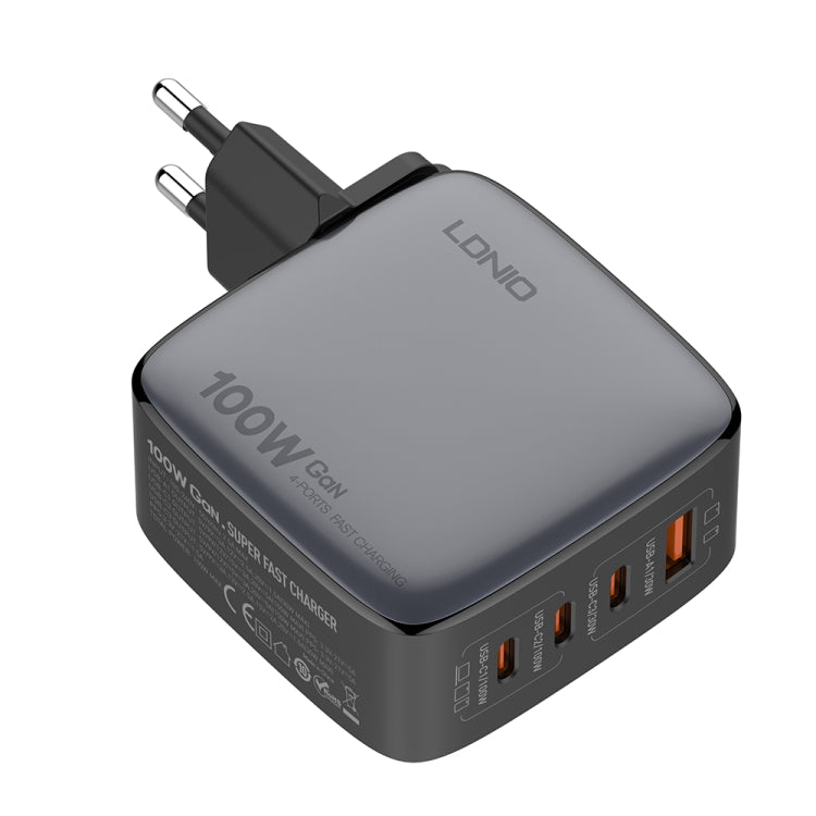 LDNIO Q408 100W GaN USB+3 USB-C / Typ-C Interface Ladegerät mit 1m 100W USB-C / Typ-C zu USB-C / Typ-C Datenkabel, EU Stecker, UK Stecker, US Stecker