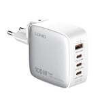 LDNIO Q408 100W GaN USB+3 USB-C / Typ-C Interface Ladegerät mit 1m 100W USB-C / Typ-C zu USB-C / Typ-C Datenkabel, EU Stecker, UK Stecker, US Stecker