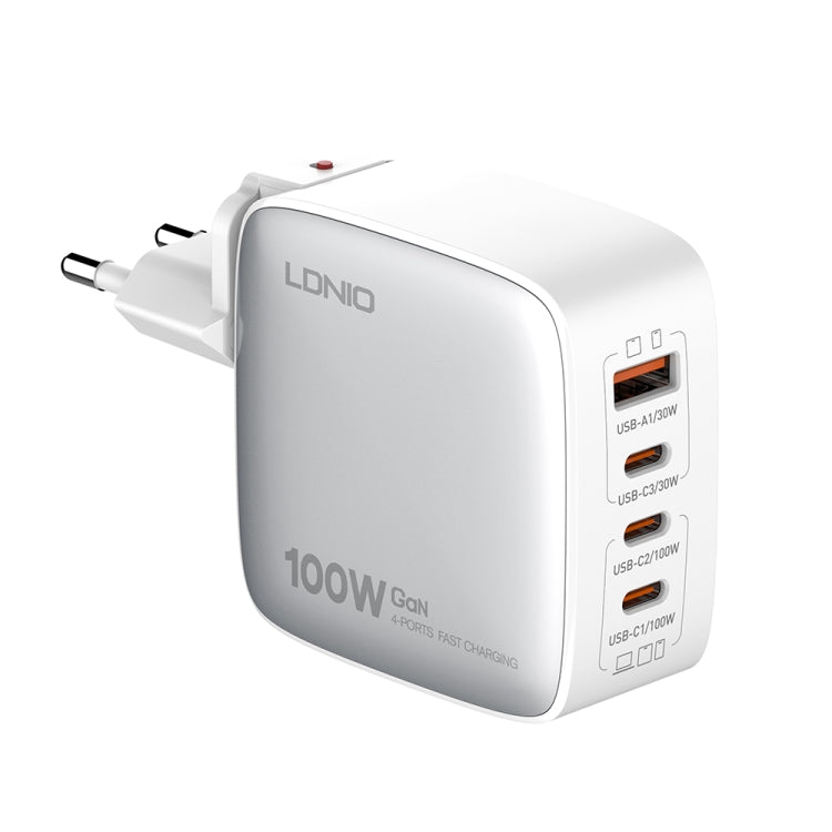 LDNIO Q408 100W GaN USB+3 USB-C / Typ-C Interface Ladegerät mit 1m 100W USB-C / Typ-C zu USB-C / Typ-C Datenkabel, EU Stecker, UK Stecker, US Stecker