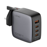 LDNIO Q408 100W GaN USB+3 USB-C / Typ-C Interface Ladegerät mit 1m 100W USB-C / Typ-C zu USB-C / Typ-C Datenkabel, EU Stecker, UK Stecker, US Stecker