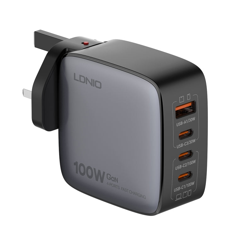 LDNIO Q408 100W GaN USB+3 USB-C / Typ-C Interface Ladegerät mit 1m 100W USB-C / Typ-C zu USB-C / Typ-C Datenkabel, EU Stecker, UK Stecker, US Stecker