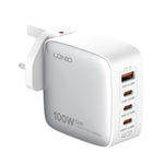 LDNIO Q408 100W GaN USB+3 USB-C / Typ-C Interface Ladegerät mit 1m 100W USB-C / Typ-C zu USB-C / Typ-C Datenkabel, EU Stecker, UK Stecker, US Stecker