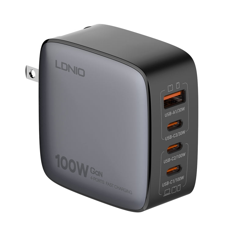 LDNIO Q408 100W GaN USB+3 USB-C / Typ-C Interface Ladegerät mit 1m 100W USB-C / Typ-C zu USB-C / Typ-C Datenkabel, EU Stecker, UK Stecker, US Stecker