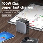 LDNIO Q408 100W GaN USB+3 USB-C / Typ-C Interface Ladegerät mit 1m 100W USB-C / Typ-C zu USB-C / Typ-C Datenkabel, EU Stecker, UK Stecker, US Stecker
