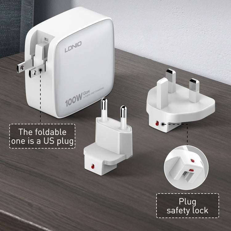 LDNIO Q408 100W GaN USB+3 USB-C / Typ-C Interface Ladegerät mit 1m 100W USB-C / Typ-C zu USB-C / Typ-C Datenkabel, EU Stecker, UK Stecker, US Stecker