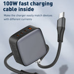 LDNIO Q408 100W GaN USB+3 USB-C / Typ-C Interface Ladegerät mit 1m 100W USB-C / Typ-C zu USB-C / Typ-C Datenkabel, EU Stecker, UK Stecker, US Stecker