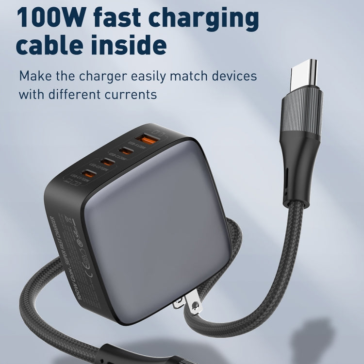 LDNIO Q408 100W GaN USB+3 USB-C / Typ-C Interface Ladegerät mit 1m 100W USB-C / Typ-C zu USB-C / Typ-C Datenkabel, EU Stecker, UK Stecker, US Stecker