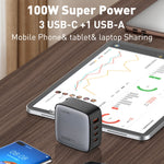 LDNIO Q408 100W GaN USB+3 USB-C / Typ-C Interface Ladegerät mit 1m 100W USB-C / Typ-C zu USB-C / Typ-C Datenkabel, EU Stecker, UK Stecker, US Stecker