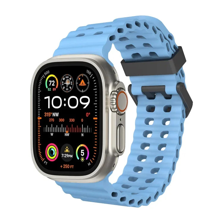 Ocean Dual-Row Hole Silicone Watch Band, For Apple Watch Ultra 49mm, For Apple Watch Series 8 45mm, For Apple Watch SE 2022 44mm