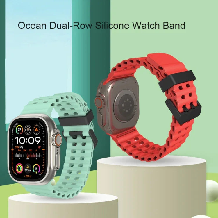 Ocean Dual-Row Hole Silicone Watch Band, For Apple Watch Ultra 49mm, For Apple Watch Series 8 45mm, For Apple Watch SE 2022 44mm