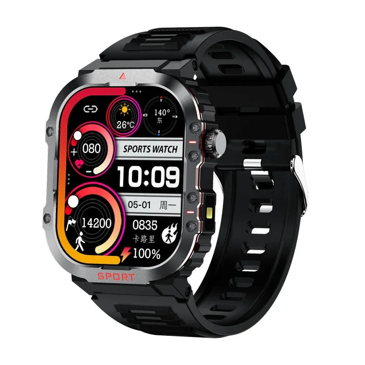 G45 Smartwatch mit 2,01-Zoll-Bildschirm, Silikonarmband, wasserdicht bis 10 m, unterstützt Taschenlampe, Bluetooth-Anrufe und Herzfrequenzmessung