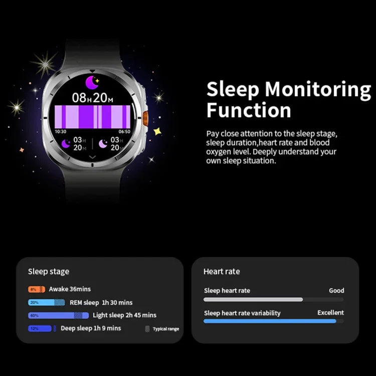 W7 1,43 Zoll IP68 wasserdichte Smartwatch mit Bewegungserinnerung und Schlafüberwachung