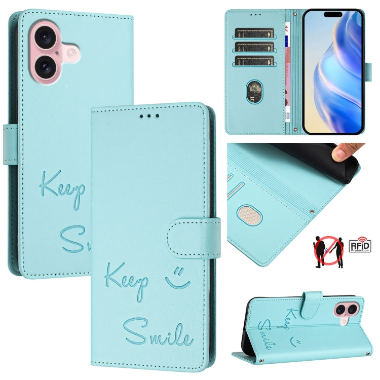 Smile Prägung RFID Leder-Handyhülle, für iPhone 16, für iPhone 15 Pro Max, für iPhone 15 Pro, für iPhone 15 Plus, für iPhone 15, für iPhone 14 Plus, für iPhone 14 / 13, für iPhone 14 Pro