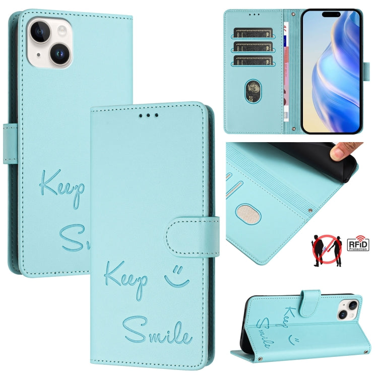 Smile Prägung RFID Leder-Handyhülle, für iPhone 16, für iPhone 15 Pro Max, für iPhone 15 Pro, für iPhone 15 Plus, für iPhone 15, für iPhone 14 Plus, für iPhone 14 / 13, für iPhone 14 Pro