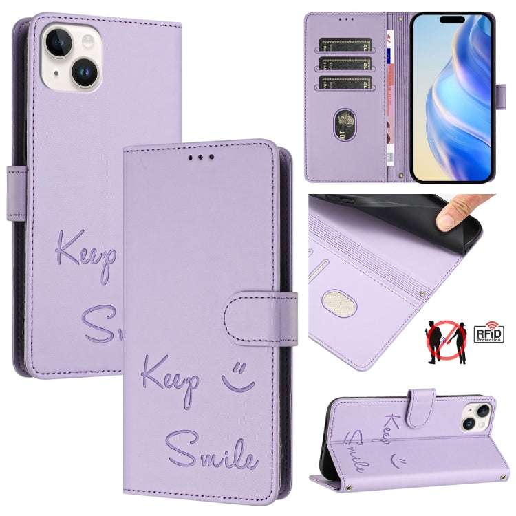 Smile Prägung RFID Leder-Handyhülle, für iPhone 16, für iPhone 15 Pro Max, für iPhone 15 Pro, für iPhone 15 Plus, für iPhone 15, für iPhone 14 Plus, für iPhone 14 / 13, für iPhone 14 Pro