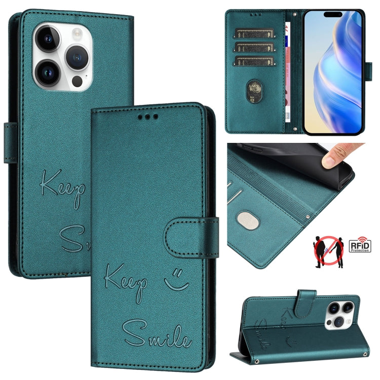 Smile Prägung RFID Leder-Handyhülle, für iPhone 16, für iPhone 15 Pro Max, für iPhone 15 Pro, für iPhone 15 Plus, für iPhone 15, für iPhone 14 Plus, für iPhone 14 / 13, für iPhone 14 Pro