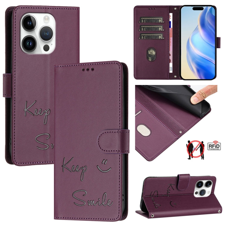 Smile Prägung RFID Leder-Handyhülle, für iPhone 16, für iPhone 15 Pro Max, für iPhone 15 Pro, für iPhone 15 Plus, für iPhone 15, für iPhone 14 Plus, für iPhone 14 / 13, für iPhone 14 Pro