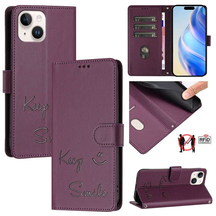 Smile Prägung RFID Leder-Handyhülle, Für iPhone 14 Pro Max, Für iPhone SE 2022 / 2020 / 8 / 7, Für iPhone 13 Pro Max, Für iPhone 13 Pro, Für iPhone 13 mini, Für iPhone 12 / 12 Pro, Für iPhone 12 Pro Max, Für iPhone 12 mini