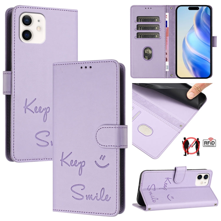 Smile Prägung RFID Leder-Handyhülle, Für iPhone 14 Pro Max, Für iPhone SE 2022 / 2020 / 8 / 7, Für iPhone 13 Pro Max, Für iPhone 13 Pro, Für iPhone 13 mini, Für iPhone 12 / 12 Pro, Für iPhone 12 Pro Max, Für iPhone 12 mini