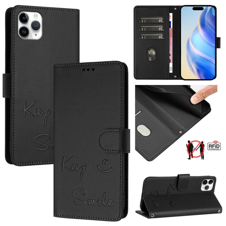 Smile Prägung RFID Leder-Handyhülle, Für iPhone 11 Pro Max, Für iPhone 11, Für iPhone 11 Pro, Für iPod Touch 7 / 6 / 5, Für iPhone X / XS, Für iPhone XR, Für iPhone XS Max, Für iPhone 8 Plus / 7 Plus