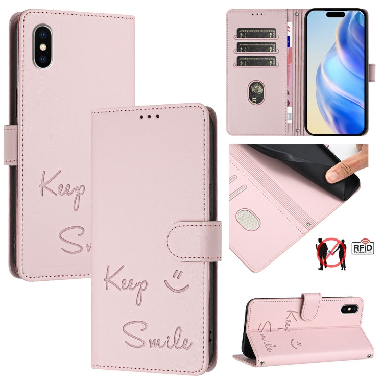 Smile Prägung RFID Leder-Handyhülle, Für iPhone 11 Pro Max, Für iPhone 11, Für iPhone 11 Pro, Für iPod Touch 7 / 6 / 5, Für iPhone X / XS, Für iPhone XR, Für iPhone XS Max, Für iPhone 8 Plus / 7 Plus