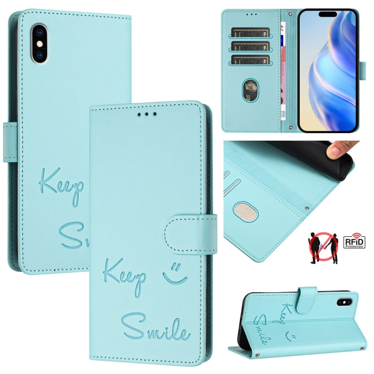 Smile Prägung RFID Leder-Handyhülle, Für iPhone 11 Pro Max, Für iPhone 11, Für iPhone 11 Pro, Für iPod Touch 7 / 6 / 5, Für iPhone X / XS, Für iPhone XR, Für iPhone XS Max, Für iPhone 8 Plus / 7 Plus