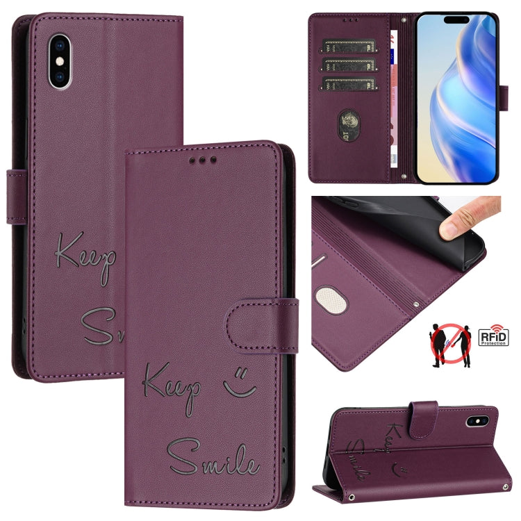 Smile Prägung RFID Leder-Handyhülle, Für iPhone 11 Pro Max, Für iPhone 11, Für iPhone 11 Pro, Für iPod Touch 7 / 6 / 5, Für iPhone X / XS, Für iPhone XR, Für iPhone XS Max, Für iPhone 8 Plus / 7 Plus
