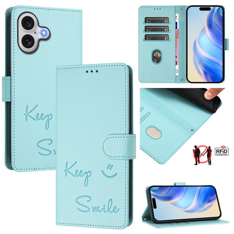 RFID-Lederhandyhülle mit Smile-Prägung, für iPhone 17 Pro Max, für iPhone 17 Pro, für iPhone 17, für iPhone Air, für iPhone SE 2024, für iPhone 16 Pro Max, für iPhone 16 Pro, für iPhone 16 Plus