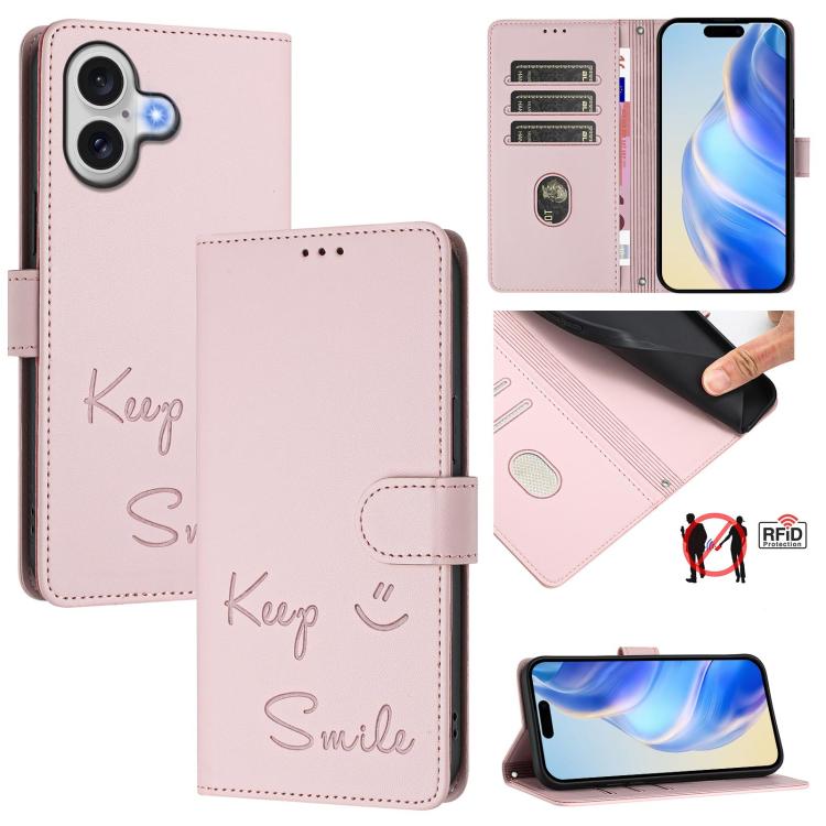 RFID-Lederhandyhülle mit Smile-Prägung, für iPhone 17 Pro Max, für iPhone 17 Pro, für iPhone 17, für iPhone Air, für iPhone SE 2024, für iPhone 16 Pro Max, für iPhone 16 Pro, für iPhone 16 Plus