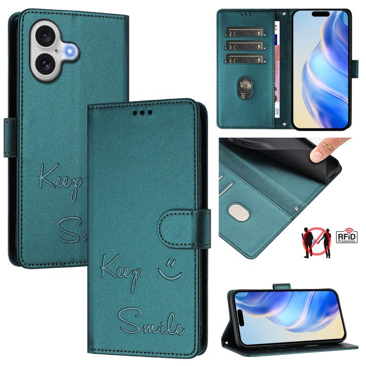 RFID-Lederhandyhülle mit Smile-Prägung, für iPhone 17 Pro Max, für iPhone 17 Pro, für iPhone 17, für iPhone Air, für iPhone SE 2024, für iPhone 16 Pro Max, für iPhone 16 Pro, für iPhone 16 Plus