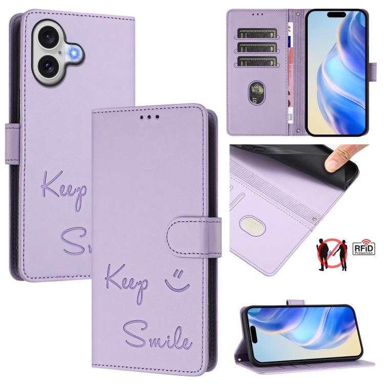 RFID-Lederhandyhülle mit Smile-Prägung, für iPhone 17 Pro Max, für iPhone 17 Pro, für iPhone 17, für iPhone Air, für iPhone SE 2024, für iPhone 16 Pro Max, für iPhone 16 Pro, für iPhone 16 Plus