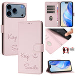 RFID-Lederhandyhülle mit Smile-Prägung, für iPhone 17 Pro Max, für iPhone 17 Pro, für iPhone 17, für iPhone Air, für iPhone SE 2024, für iPhone 16 Pro Max, für iPhone 16 Pro, für iPhone 16 Plus