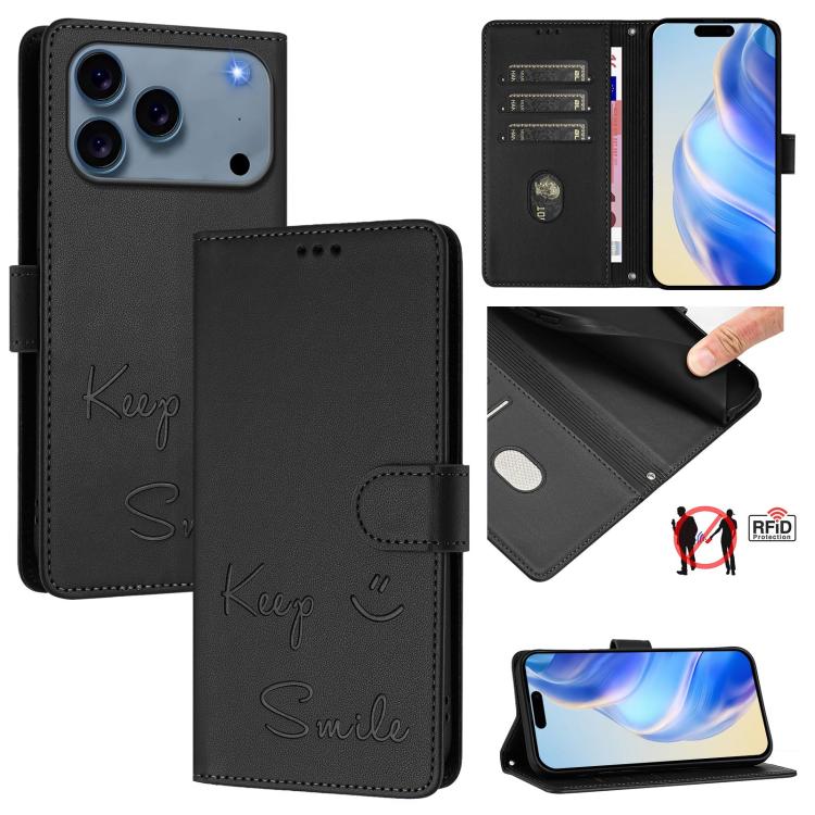 RFID-Lederhandyhülle mit Smile-Prägung, für iPhone 17 Pro Max, für iPhone 17 Pro, für iPhone 17, für iPhone Air, für iPhone SE 2024, für iPhone 16 Pro Max, für iPhone 16 Pro, für iPhone 16 Plus