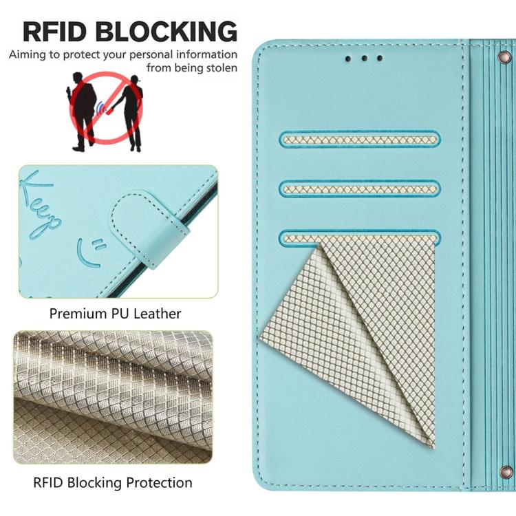 RFID-Lederhandyhülle mit Smile-Prägung, für iPhone 17 Pro Max, für iPhone 17 Pro, für iPhone 17, für iPhone Air, für iPhone SE 2024, für iPhone 16 Pro Max, für iPhone 16 Pro, für iPhone 16 Plus