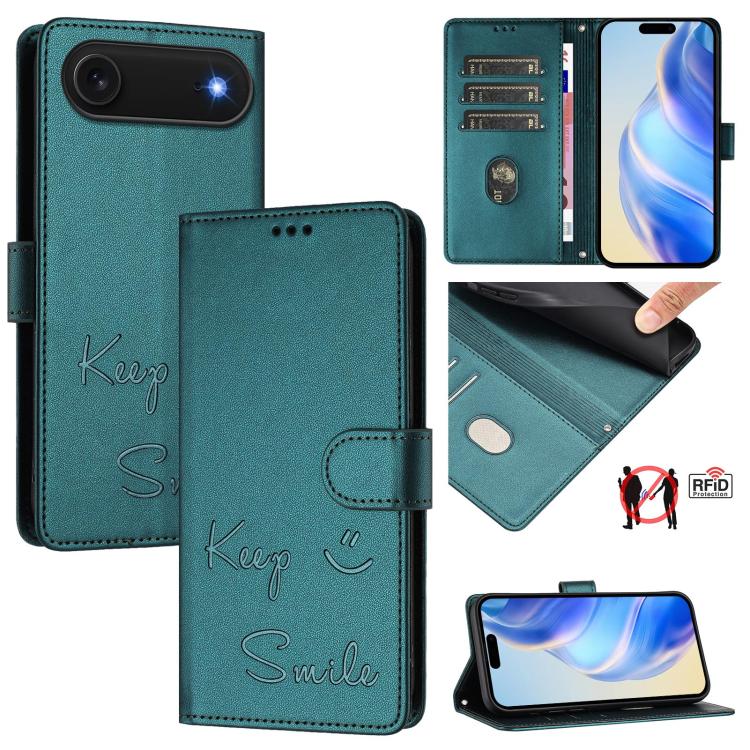 RFID-Lederhandyhülle mit Smile-Prägung, für iPhone 17 Pro Max, für iPhone 17 Pro, für iPhone 17, für iPhone Air, für iPhone SE 2024, für iPhone 16 Pro Max, für iPhone 16 Pro, für iPhone 16 Plus
