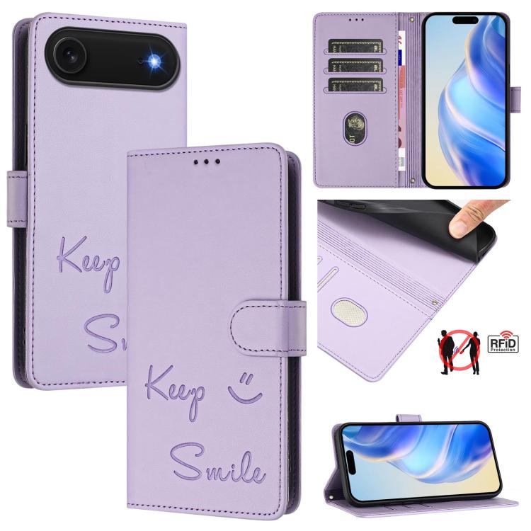 RFID-Lederhandyhülle mit Smile-Prägung, für iPhone 17 Pro Max, für iPhone 17 Pro, für iPhone 17, für iPhone Air, für iPhone SE 2024, für iPhone 16 Pro Max, für iPhone 16 Pro, für iPhone 16 Plus