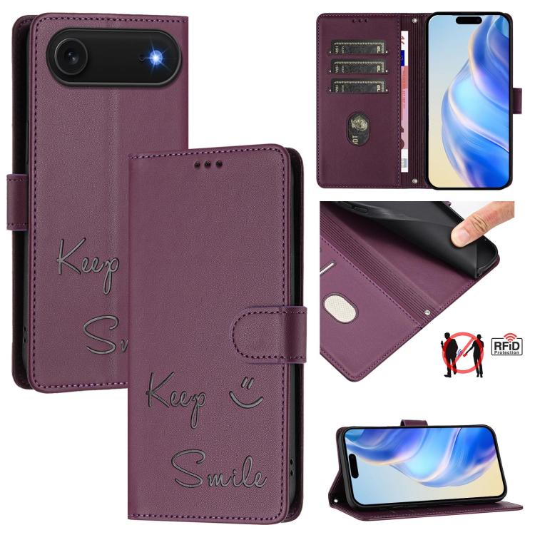 RFID-Lederhandyhülle mit Smile-Prägung, für iPhone 17 Pro Max, für iPhone 17 Pro, für iPhone 17, für iPhone Air, für iPhone SE 2024, für iPhone 16 Pro Max, für iPhone 16 Pro, für iPhone 16 Plus
