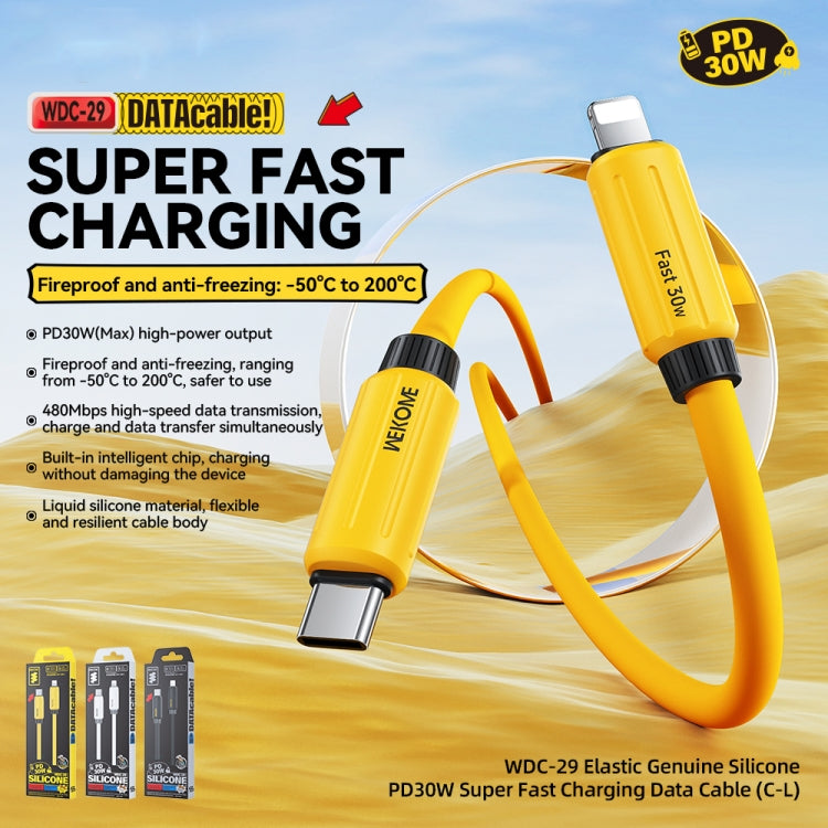 WK WDC-29 Elastisches echtes Silikon 1m PD30W Typ-C auf 8-Pin Schnelllade-Datenkabel, WDC-29