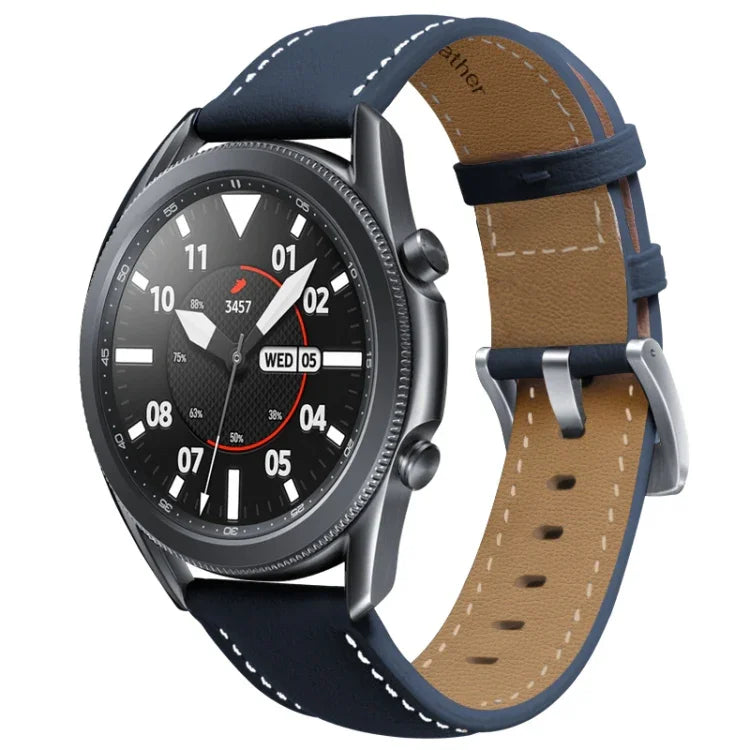 Genuine Leather Silver Buckle Replacement Strap Watchband, For Samsung Galaxy Watch3 45mm, For Samsung Galaxy Watch3 41mm