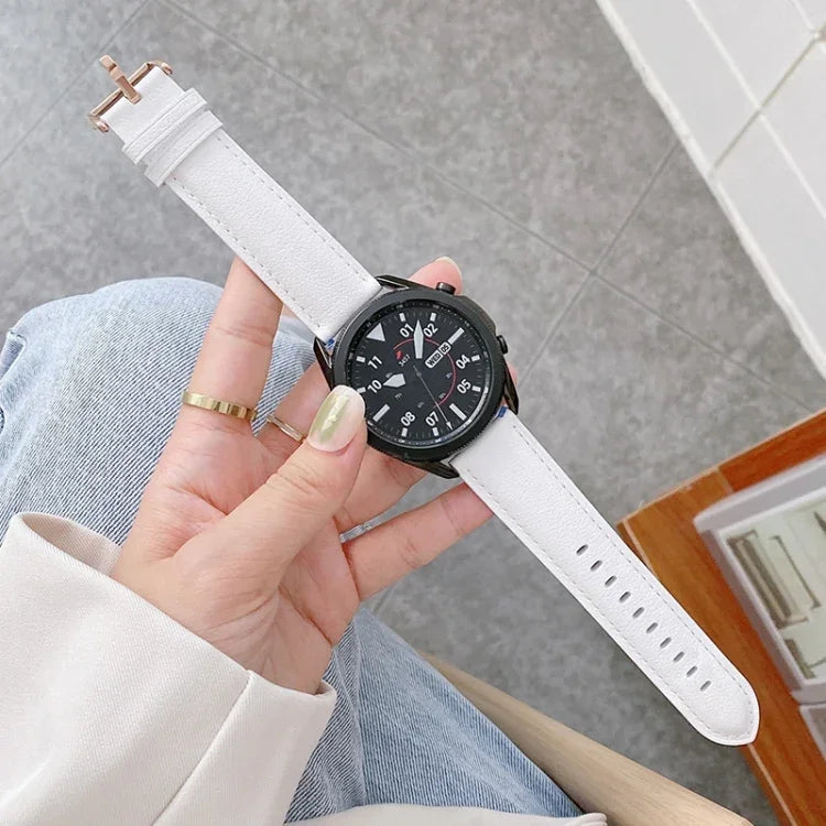 Genuine Leather Silver Buckle Replacement Strap Watchband, For Samsung Galaxy Watch3 45mm, For Samsung Galaxy Watch3 41mm