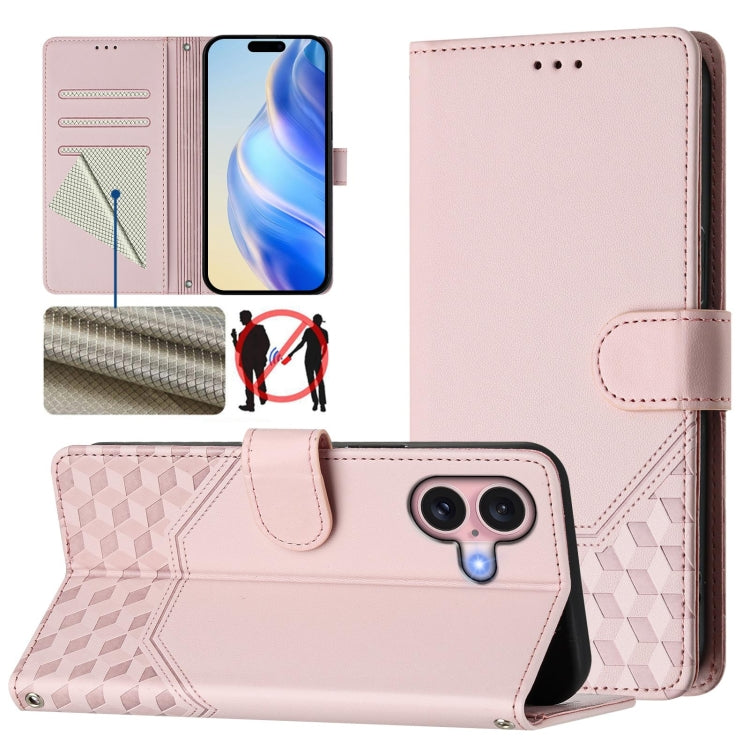 RFID-Lederhandyhülle mit Wabenprägung, für iPhone 17e / 16e, für iPhone 17 Pro Max, für iPhone 17 Pro, für iPhone 17, für iPhone Air, für iPhone 16 Pro Max, für iPhone 16 Pro, für iPhone 16 Plus