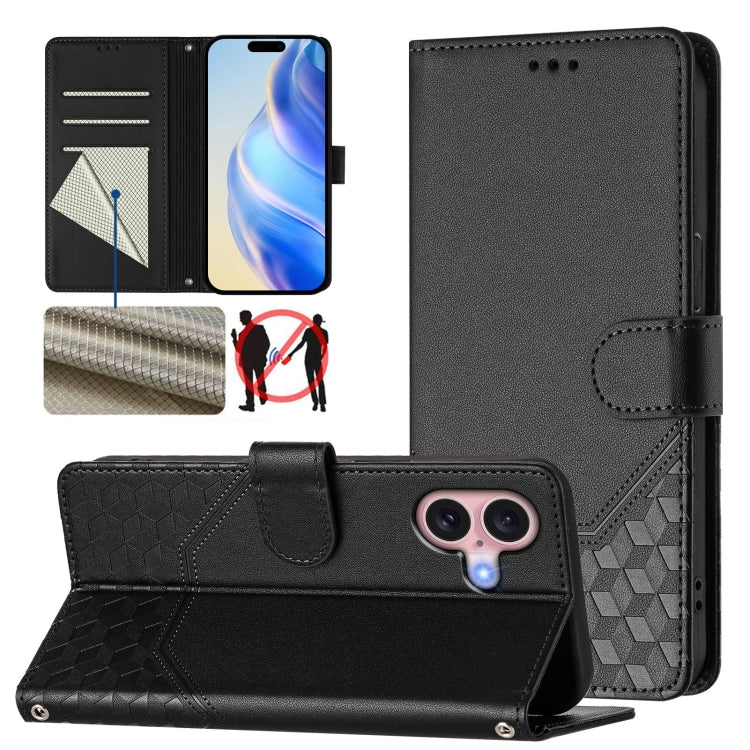 RFID-Lederhandyhülle mit Wabenprägung, für iPhone 17e / 16e, für iPhone 17 Pro Max, für iPhone 17 Pro, für iPhone 17, für iPhone Air, für iPhone 16 Pro Max, für iPhone 16 Pro, für iPhone 16 Plus