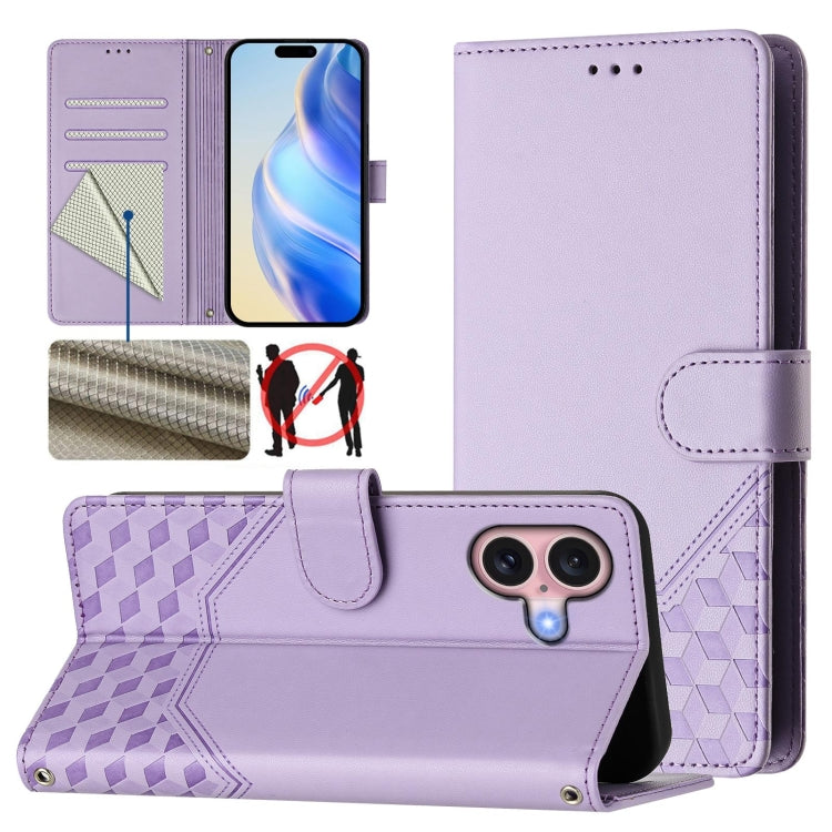 RFID-Lederhandyhülle mit Wabenprägung, für iPhone 17e / 16e, für iPhone 17 Pro Max, für iPhone 17 Pro, für iPhone 17, für iPhone Air, für iPhone 16 Pro Max, für iPhone 16 Pro, für iPhone 16 Plus