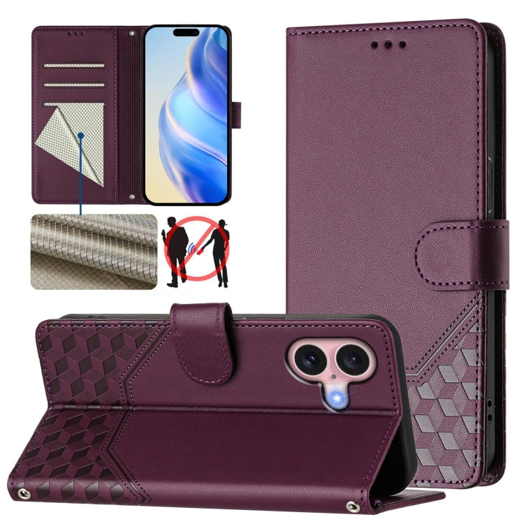 RFID-Lederhandyhülle mit Wabenprägung, für iPhone 17e / 16e, für iPhone 17 Pro Max, für iPhone 17 Pro, für iPhone 17, für iPhone Air, für iPhone 16 Pro Max, für iPhone 16 Pro, für iPhone 16 Plus
