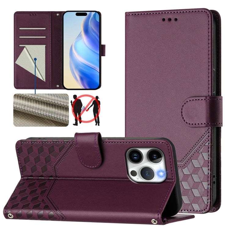 Wabenprägung RFID Leder-Handyhülle, Für iPhone 14 Pro Max, Für iPhone SE 2022 / 2020 / 8 / 7, Für iPhone 13 Pro Max, Für iPhone 13 Pro, Für iPhone 13 mini, Für iPhone 12 / 12 Pro, Für iPhone 12 Pro Max, Für iPhone 12 mini