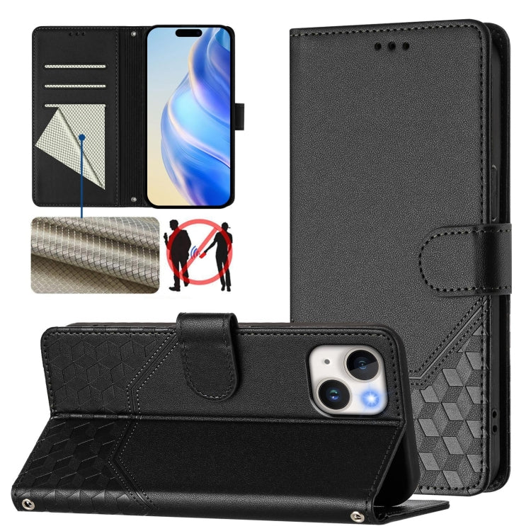 Wabenprägung RFID Leder-Handyhülle, Für iPhone 14 Pro Max, Für iPhone SE 2022 / 2020 / 8 / 7, Für iPhone 13 Pro Max, Für iPhone 13 Pro, Für iPhone 13 mini, Für iPhone 12 / 12 Pro, Für iPhone 12 Pro Max, Für iPhone 12 mini