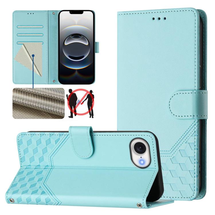 RFID-Lederhandyhülle mit Wabenprägung, für iPhone 17e / 16e, für iPhone 17 Pro Max, für iPhone 17 Pro, für iPhone 17, für iPhone Air, für iPhone 16 Pro Max, für iPhone 16 Pro, für iPhone 16 Plus